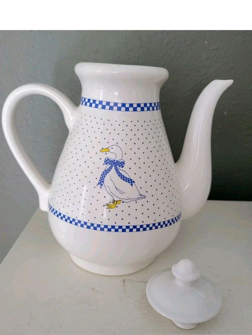 Vintage Blue Country Goose Tea Coffee Pitcher Mug Creamer Set Duck Cottagecore